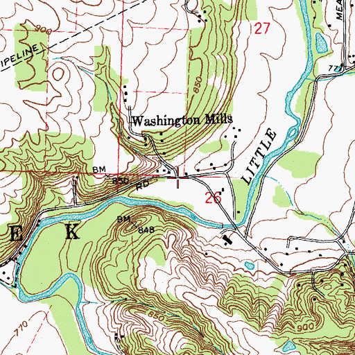 Topographic Map of Washington Mills, OH