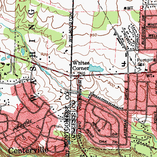 Topographic Map of Whites Corner, OH