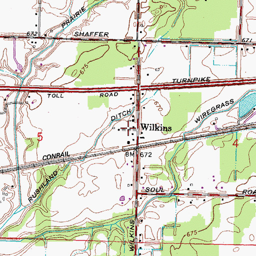 Topographic Map of Wilkins, OH