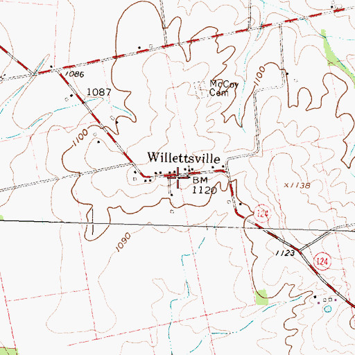 Topographic Map of Willettsville, OH