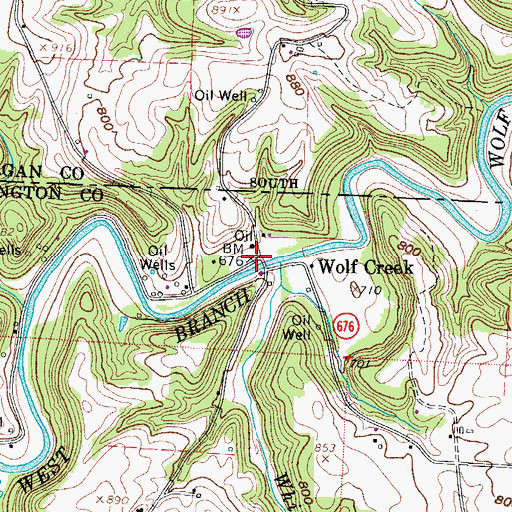 Topographic Map of Wolf Creek, OH