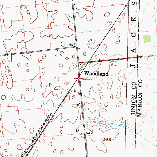 Topographic Map of Woodland, OH