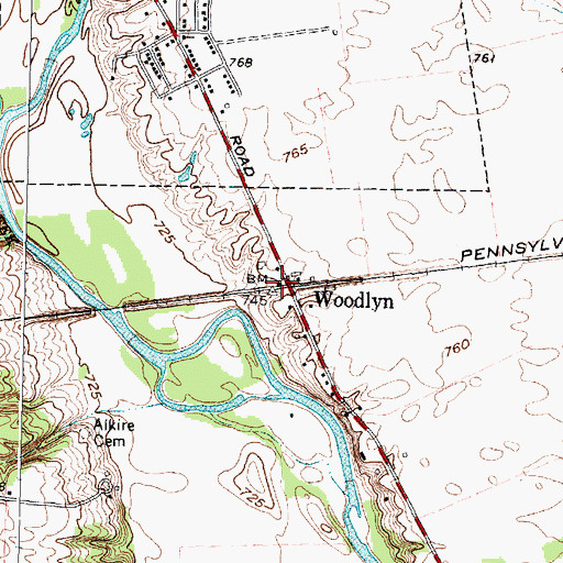 Topographic Map of Woodlyn, OH