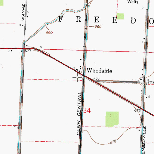 Topographic Map of Woodside, OH