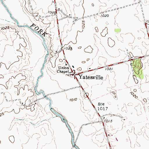Topographic Map of Yatesville, OH