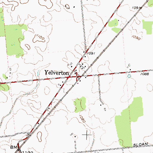 Topographic Map of Yelverton, OH