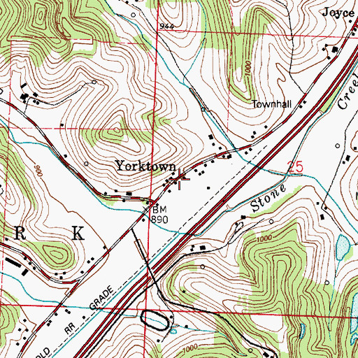 Topographic Map of Yorktown, OH