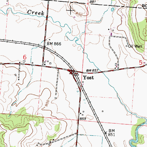 Topographic Map of Yost, OH