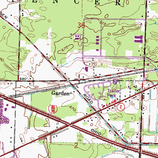 Topographic Map of Garden, OH