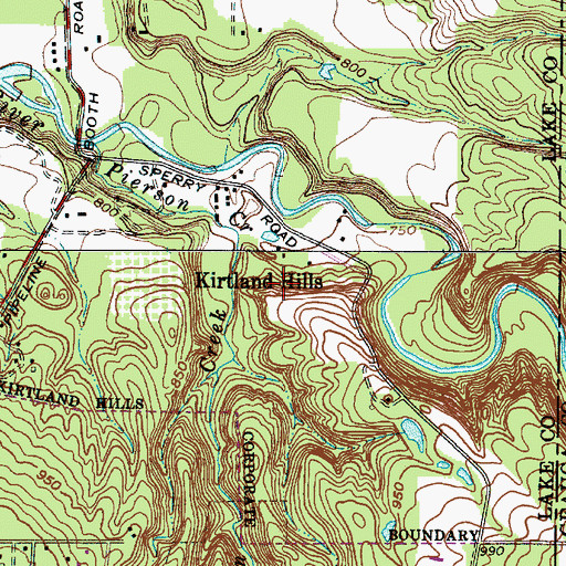 Topographic Map of Kirtland Hills, OH