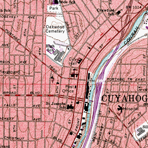 Topographic Map of First United Methodist Church of Cuyahoga Falls, OH