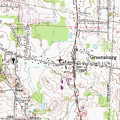 Topographic Map of Greensburg United Methodist Church, OH