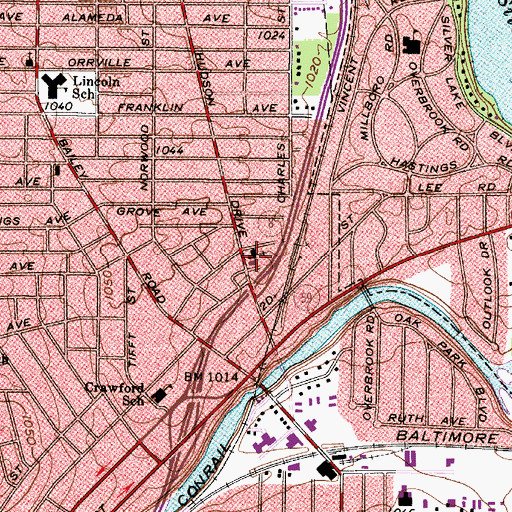 Topographic Map of United Presbyterian Church of Cuyahoga Falls, OH