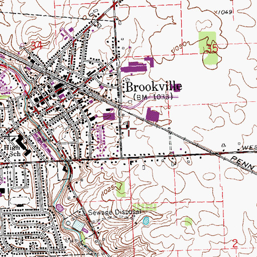 Topographic Map of First Baptist Church of Brookville, OH