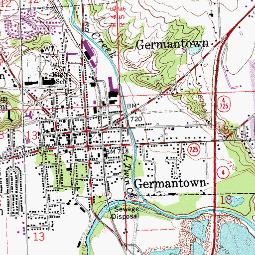Topographic Map of Germantown Covered Bridge, OH