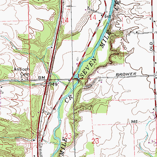 Topographic Map of Shallow Ford, OH
