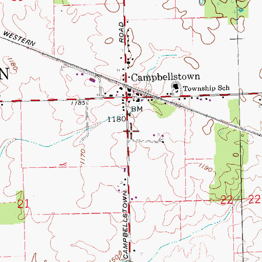 Topographic Map of Campbellstown United Church of Christ, OH
