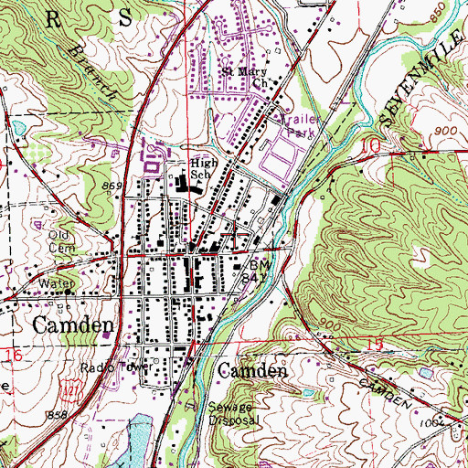 Topographic Map of Camden Pentecostal Church, OH