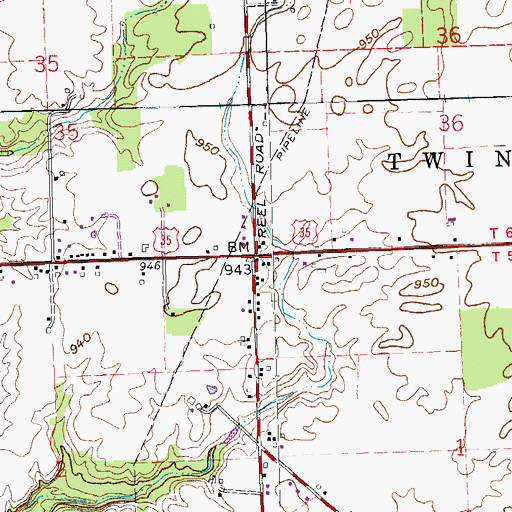 Topographic Map of Dadsville, OH