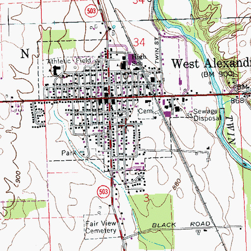 Topographic Map of West Alexandria Church of the Brethren, OH