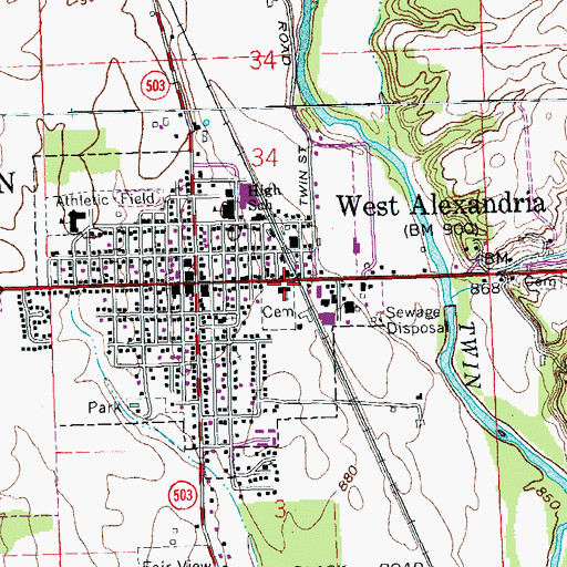 Topographic Map of Salem Lutheran Church, OH