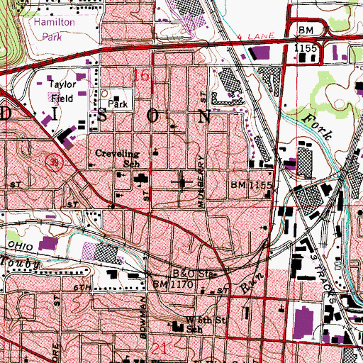 Topographic Map of Fields Temple Church of God in Christ, OH