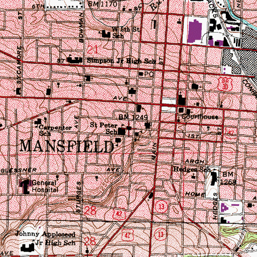 Topographic Map of Saint Peters Catholic Church, OH