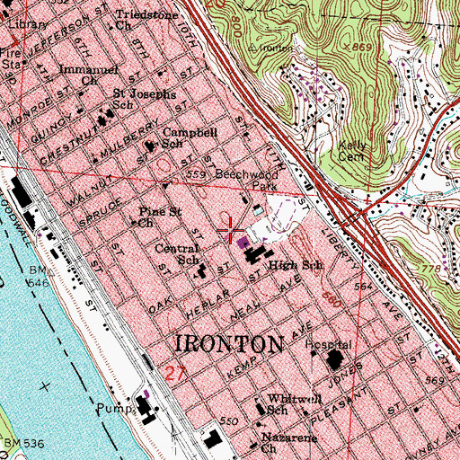 Topographic Map of Central Christian Church, OH