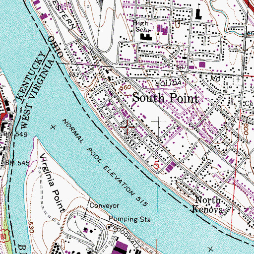 Topographic Map of Church of Christ of South Point, OH