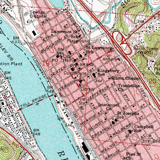 Topographic Map of First Baptist Church of Ironton, OH