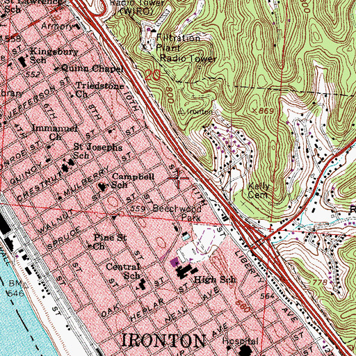 Topographic Map of First Tabernacle Church, OH
