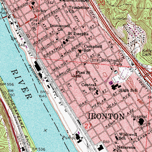 Topographic Map of Pine Street United Methodist Church, OH