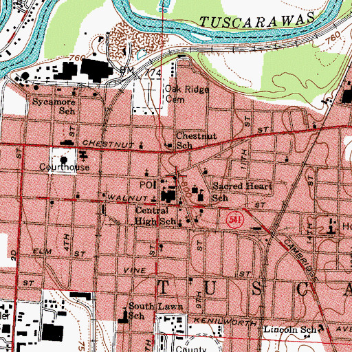 Topographic Map of Central Christian Church, OH