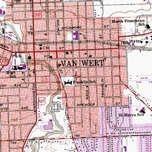 Topographic Map of First Church of God, OH