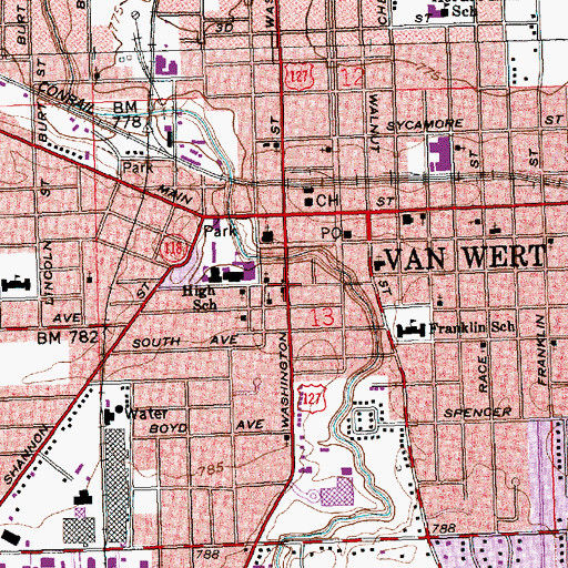 Topographic Map of First Presbyterian Church, OH