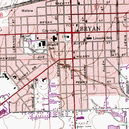 Topographic Map of Bryan Worship Center, OH