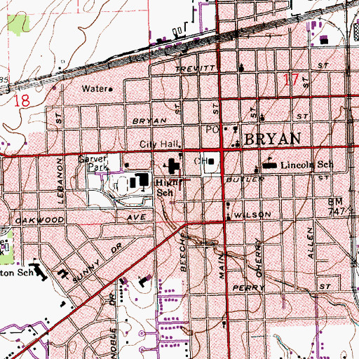 Topographic Map of First Baptist Church, OH