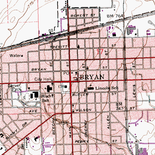 Topographic Map of First Church of Christ, OH