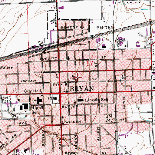 Topographic Map of First Lutheran Church, OH
