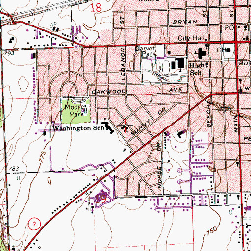 Topographic Map of First Presbyterian Church, OH