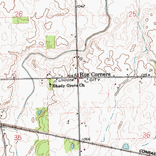 Topographic Map of Roe Corners, OH