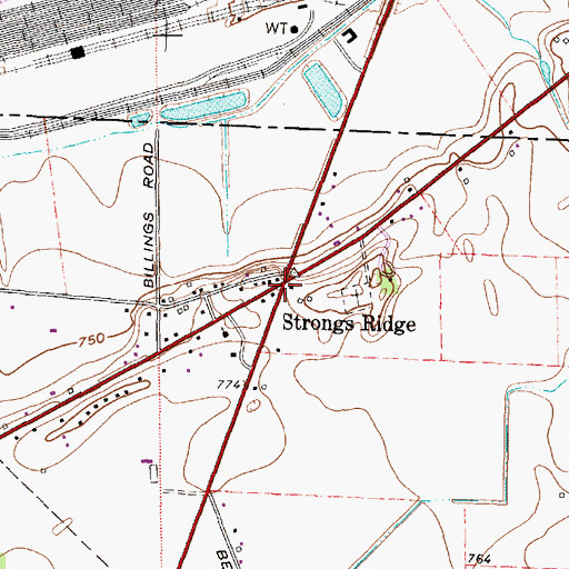 Topographic Map of Strongs Ridge, OH