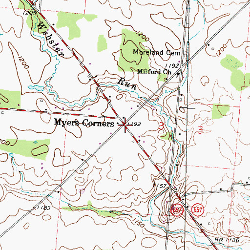 Topographic Map of Myers Corners, OH