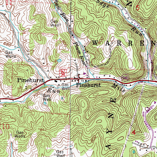 Topographic Map of Pinehurst, OH