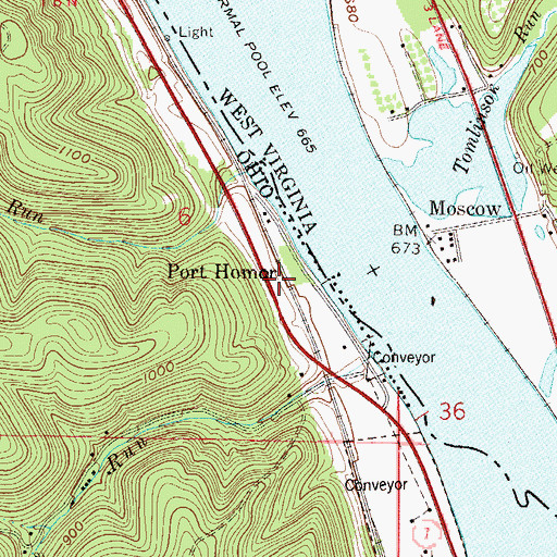 Topographic Map of Port Homer, OH