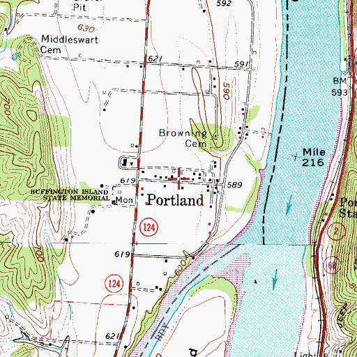 Topographic Map of Portland, OH