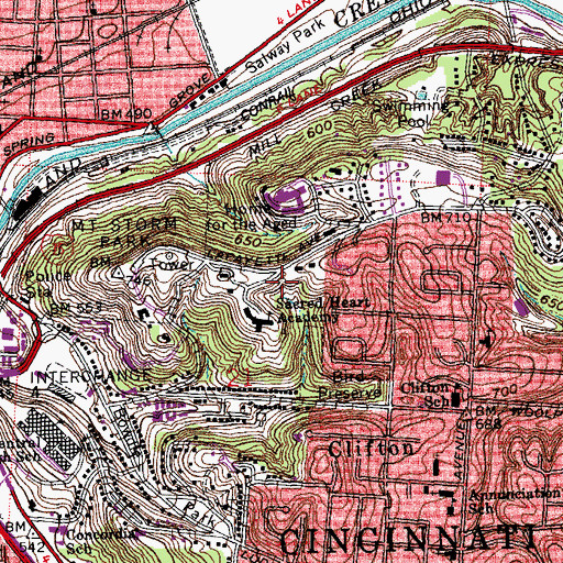 Topographic Map of Clifton Hills, OH
