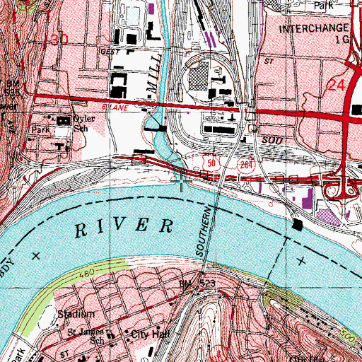 Topographic Map of Mill Creek, OH