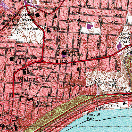 Topographic Map of Walnut Hills, OH