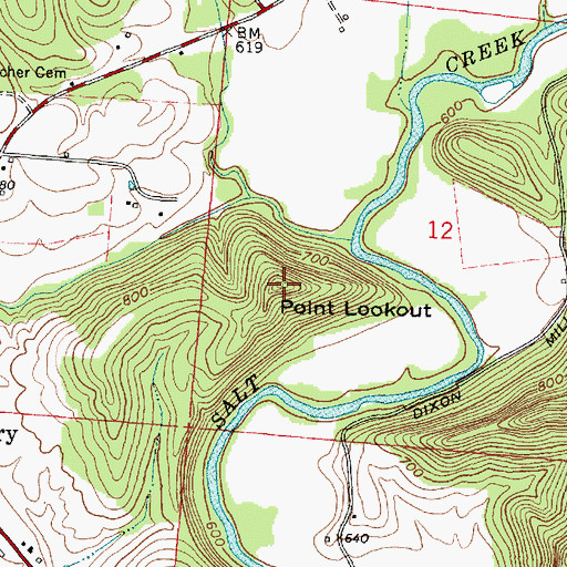 Topographic Map of Point Lookout, OH